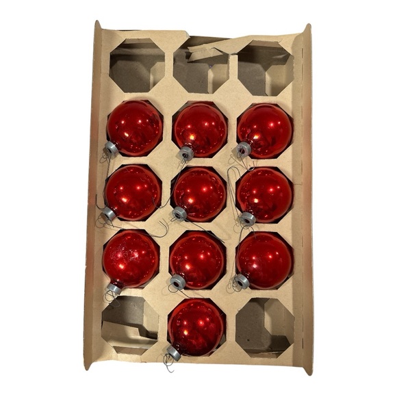 Vintage Coby 2.5" Red Glass Balls Christmas Ornaments Jumbo Pack Box of 10 - Picture 3 of 9